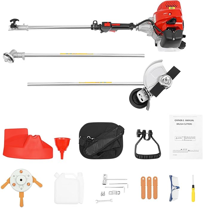 Gas-Powered Lawn Mower, 1250W 43CC Dual Blade Heads, air-Cooled 2-Stroke Wireless Lawn Trimmer with Handle and Shoulder Strap, Suitable for Home Garden Lawn Trimming