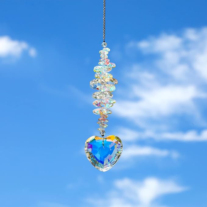 Heart Shaped Crystal Bead Suncatcher Prism Window Garden Hanging Ornament | Crystal Heart Suncatcher with Colorful Beads Prism for Window Garden Indoor Outdoor Home Showpiece Decor