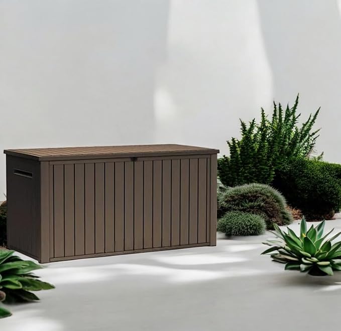 Outdoor Storage Box with Lockable Lid - Weather-Resistant and Stylish (Brown, 170)