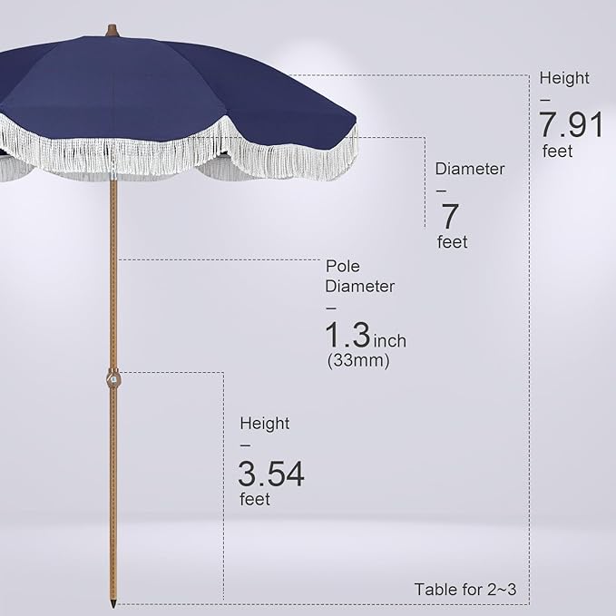 Tempera Heavy Duty High Wind Beach Umbrella with Sand Anchor & Carry Bag | Patio Outdoor Umbrella with Aluminum Frame and Push Button Tilt, Ideal for Travel Garden Lawn, UPF 60+