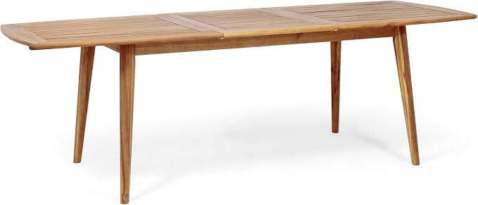 IRONORA Natural Acacia Wood Extendable Patio Dining Table, 94.5 Inch Rectangular Slatted Top Outdoor Farmhouse Table for 6-8 People, Teak Finish Wooden Table for Backyard Balcony