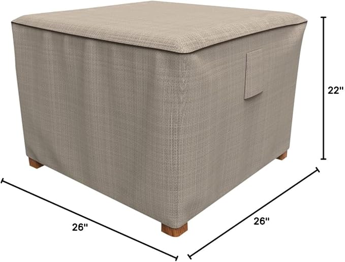 Budge P4A06PM1 English Garden Square Patio Table / Ottoman Cover Heavy Duty and Waterproof, Medium, Tan Tweed