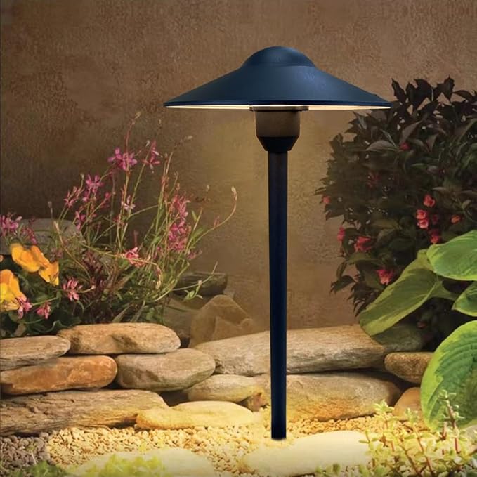 Arrownine Cast Aluminum Low Voltage Landscape Path Area Spread Lighting Pathway Lights Included Ground Spike,Wire Connectors Replaceable 3 Watts G4 LED Bulb Warm White 2-Pack (Black Finish)
