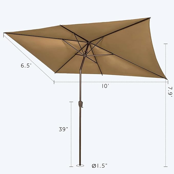 Abba Patio 6.5FT Outdoor Patio Umbrella Outdoor Table Umbrella with Crank Market Umbrella 6 Sturdy Ribs UV Protection Waterproof and Push Button Tilt for Garden Deck Backyard Pool,Tan