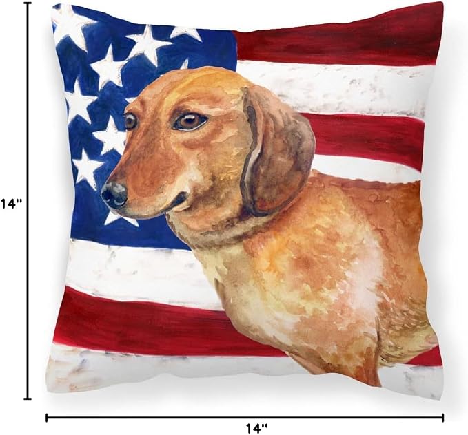 Caroline's Treasures BB9652PW1414 Dachshund Patriotic Fabric Decorative Pillow Machine Washable, Indoor Outdoor Decorative Pillow for Couch, Bed or Patio, 14Hx14W