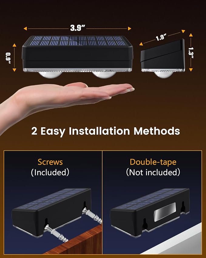 JOFIOS Solar Fence Lights Outdoor Waterproof, 80 Lumens Solar Lights for Fence with Warm White & RGB 8 Colors,Outdoor Solar Light for Deck, Patio, Backyard, Fence, Railing (8-Pack-Black)