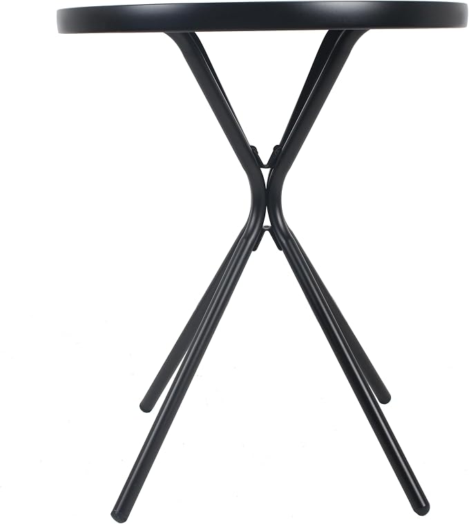 Round Patio Side Table, 24 Inch, Tempered Glass Top, Black