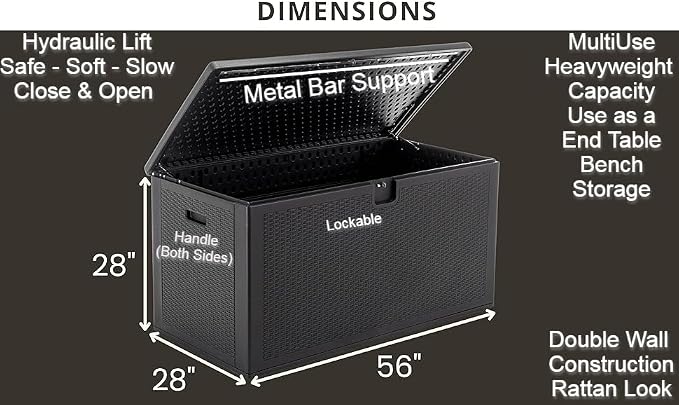 BTExpert 150 Gallon Large Resin Deck Box, Outdoor Storage Container for Patio Furniture Cushions Garden Tools Pool Toys Sports Equipment Waterproof Lockable Stainless Steel Metal insert rod