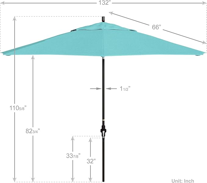 California Umbrella 11Ft Premium Sunbrella Patio Umbrella, Hand-Crank, Tilt-Collar, Bronze Frame, Aruba Fabric