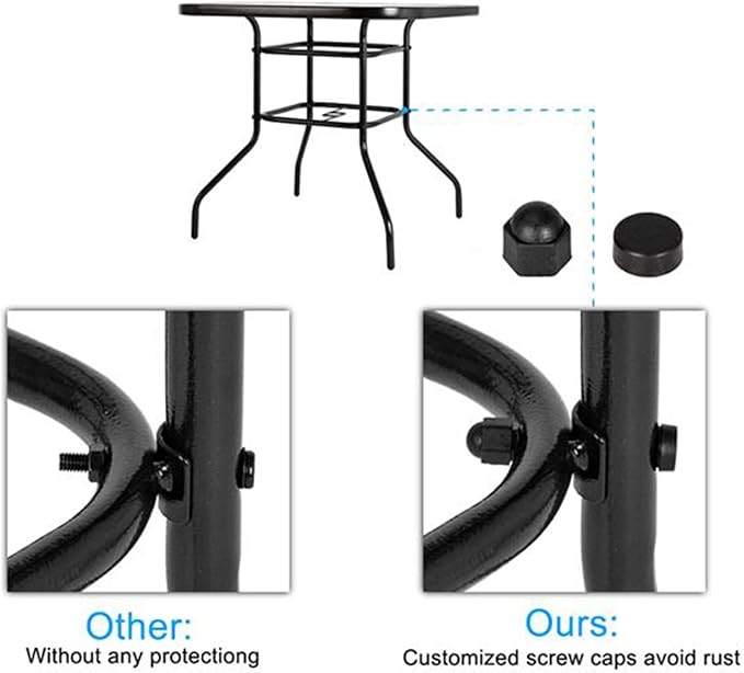 31.5" Square Outdoor Dining Table, Toughened Glass Patio Table with Umbrella Hole for Yard and Garden
