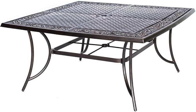 Hanover Traditions 9-Piece Patio Dining Set with 60" Square Cast-Top Dining Table and 8 Chairs with Tan Cushions, Modern All Weather Outdoor Dining Set with Rust-Resistant Aluminum Frames for Backyard