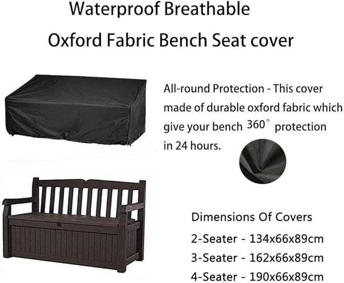 Kingling Outdoor Bench Covers Fits for 50-52 inch Outdoor Garden Bench/Sofa/Loveseat/Couch, Waterproof Outdoor Furniture Covers for 2-seat Park Bench, 52" W x 25" D x 35" H Black