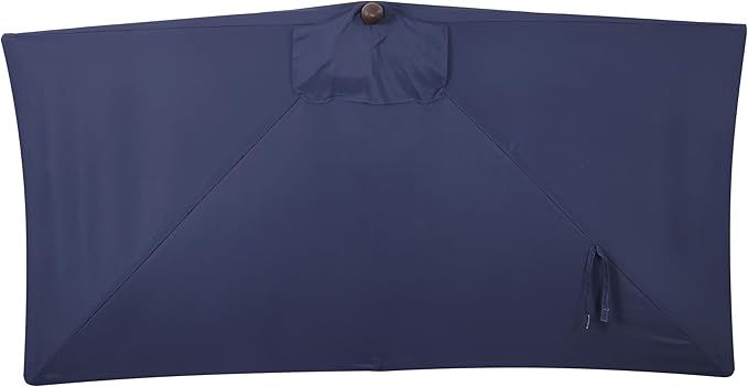 JONATHAN Y Sidney Coastal 9 ft. Navy Half Umbrella for Outdoor Patio, Space-Saving Rectangular Wall Sun Shade with Crank Lift, UV Protection for Balcony, Deck, Dark Brown Pole UMB1200C