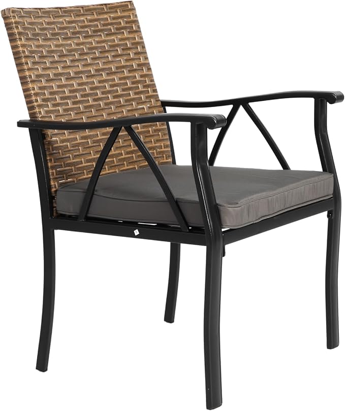 GDFStudio 7 Piece Patio Dining Set,Outdoor Wicker Furniture Set for Backyard Garden Deck Poolside with 2 Cushions Swivel Rocker Chairs,4 Cushions Chairs,Table Top, Removable Cushions