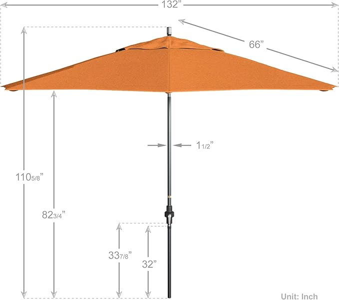 California Umbrella 11Ft Premium Sunbrella Patio Umbrella, Hand-Crank, Tilt-Collar, Gray Frame, Tuscan Fabric