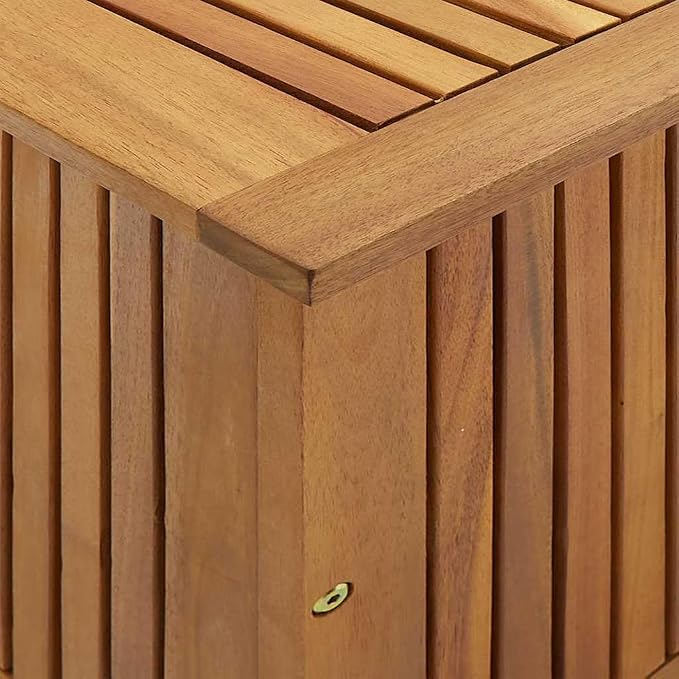 Outdoor Storage Box Bench with Waterproof Liner, Solid Acacia Wood Patio Furniture for Cushions & Garden Tools, 35.4x19.7x22.8 Inch Rustic Deck Box and Side Table
