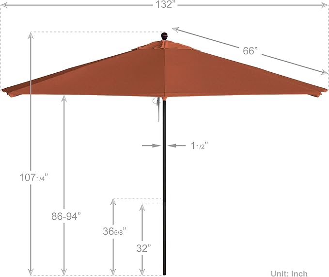 California Umbrella 11Ft Commercial Grade Sunbrella Fabric Market Umbrella, Pulley Lift, Aluminum/Fiberglass, 2mm pole wall, Bronze Frame, Melon Fabric