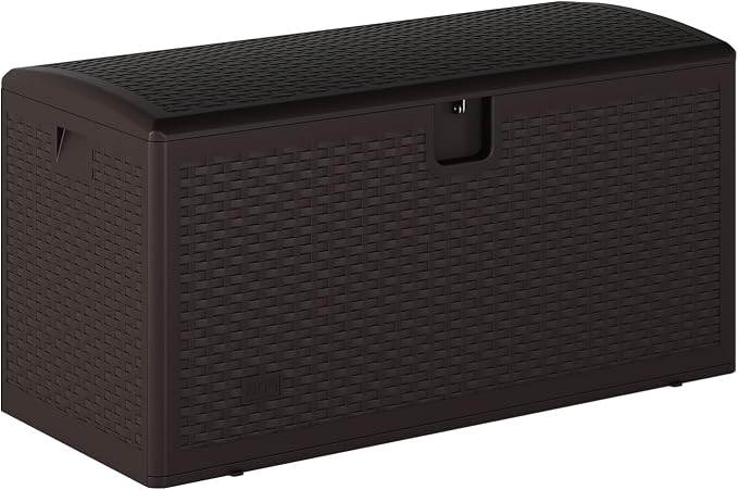 Takywep 120 gal Resin Outdoor Storage Box, 600 LB Waterproof Heavy Duty Plastic Deck Box with Lockable Lid, Weather Resistant Outdoor Storage Container for Yard Porch Patio, Black