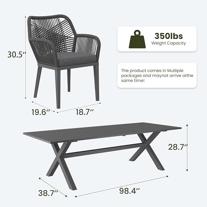 LayinSun Outdoor Dining Set for 10, 11 Pieces Patio Furniture Sets with Aluminum Dining Table and Rope Weave Chairs