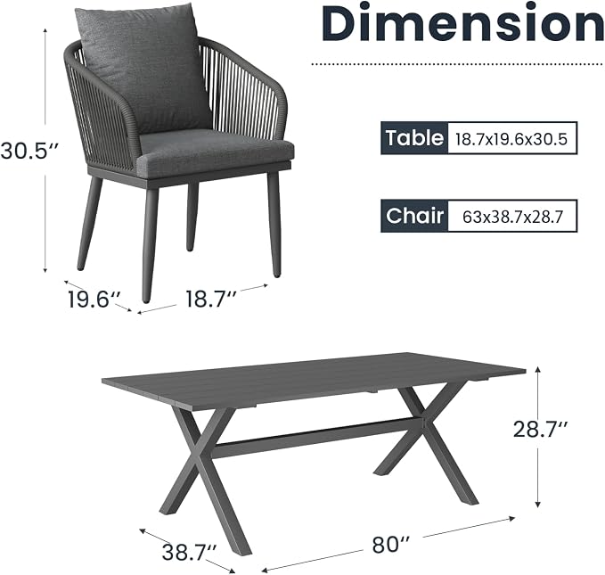 7-Piece Patio Dining Table Sets, Woven Wicker Dining Set with Rectangular Aluminum Table and Dining Chairs Modern Outdoor Dining Furniture Set for Outdoors and Indoors