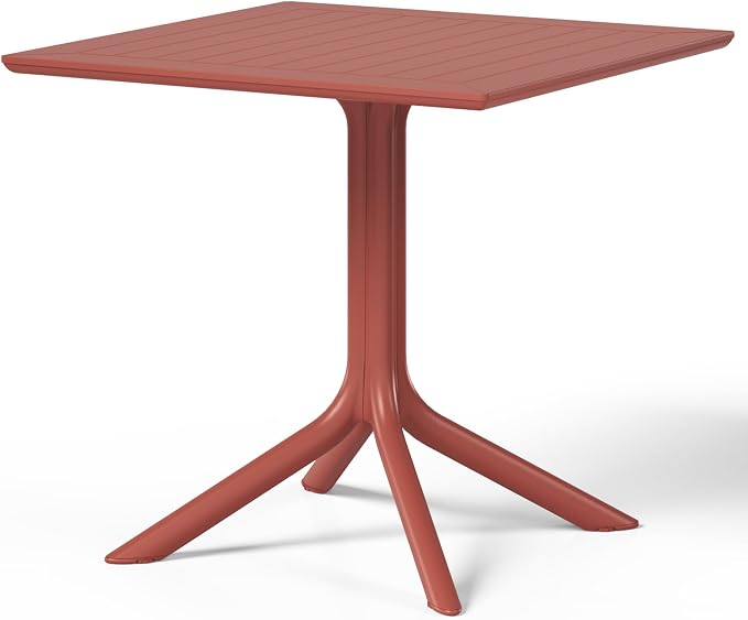 Costaelm Patio Dining Table for 4, Square PP Patio Table, 4-Person Weather Resistant Deck Table for Porch Poolside Lawn Garden Backyard, Red