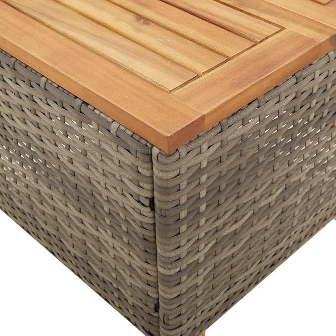 Square Outdoor Side Table, Small Patio Garden Coffee Table with Synthetic Poly Rattan, Compact Accent Table for Balcony Backyard, 17.7 x 17.7 x 14.6 Inches, Gray and Brown
