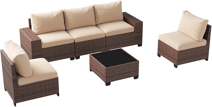 Aoxun Patio Fruniture Sets, Wicker Outdoor Patio Furniture Set with 4 in Thick Cushions and Widen Armrests, All-Weather Outdoor Sectional for Backyard, Garden and Poolside (Waterproof Cover Included)