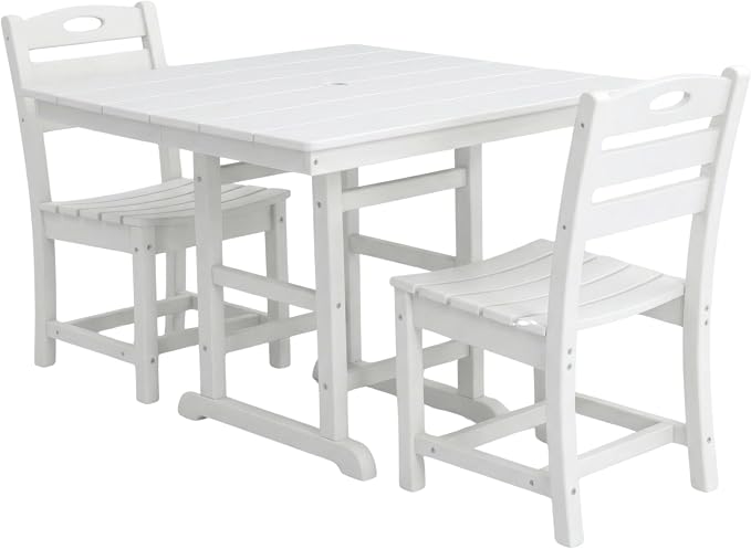 3-Pcs Outdoor Patio Dining Table Set of 3, Outdoor Patio Square 37.8'' Dining Table Set for Lawn Garden Backyard, HDPE Material & 1.7'' Umbrella Hole (Armless Chair, White)