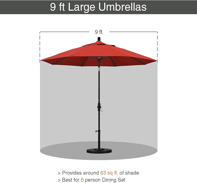 California Umbrella 9' Round Aluminum/Fiberglass Umbrella, Push Open, Bronze Pole, Olefin Sunset Fabric