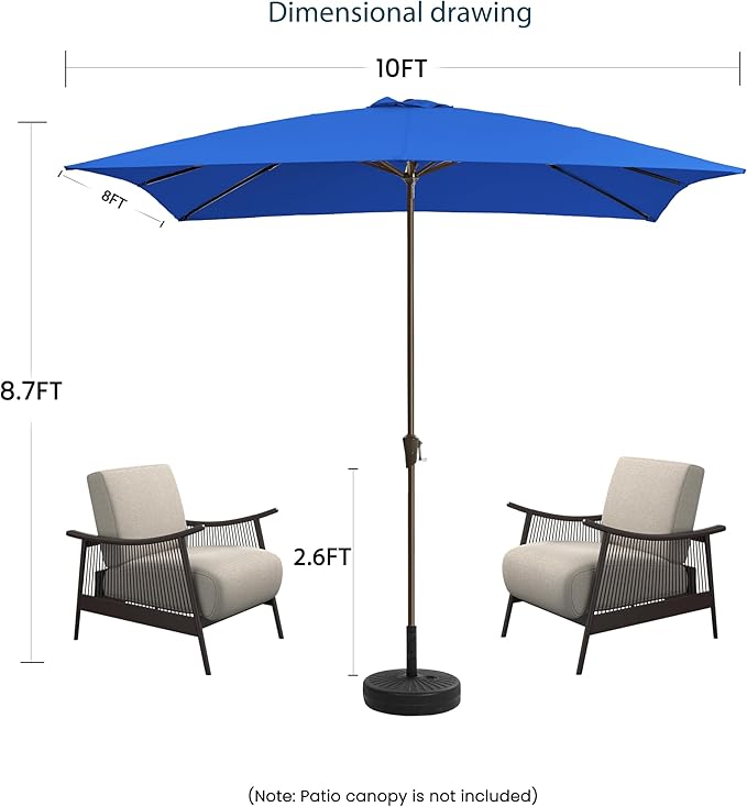 8x10FT Rectangular Patio Umbrella with Crank Lift for Garden,UV Protection Outdoor Umbrella for Deck,Pool and Yard,Blue