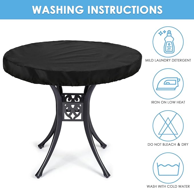 Round Table Cover,600D Patio Table Covers for Outdoor Furniture Round,Waterproof Table Covers Fit for 46-48 Outdoor Coffee Table - 48" D x 4" H