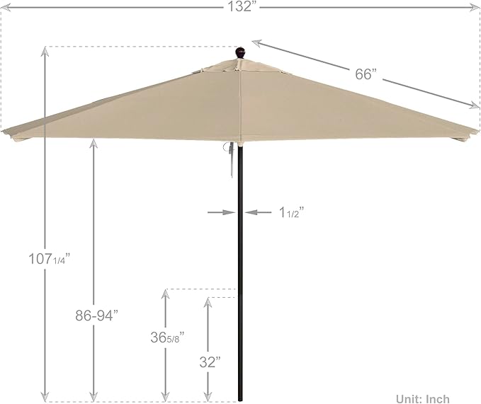 California Umbrella 11Ft Commercial Grade Market Umbrella, Pulley Lift, Aluminum/Fiberglass, 2mm pole wall, Bronze Frame, Solution Dyed Beige Fabric