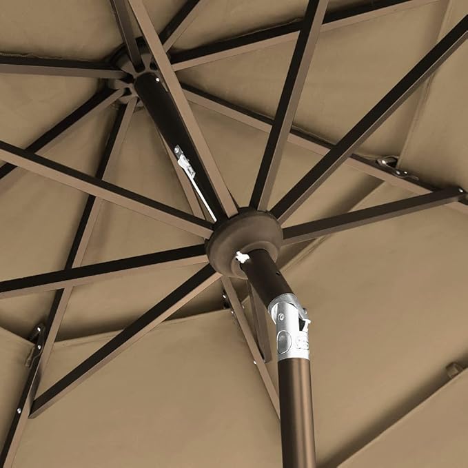 EliteShade USA 10-Year-Non-Fading 9ft 3-Tier Market Patio Umbrella, Commercial Grade Outdoor Table Umbrella with Crank Open, Windproof & UPF 50+ UV Protection, Heavy Duty Ventilation for Garden, Deck, Pool, Backyard, Beach & Bistro, Heather Beige