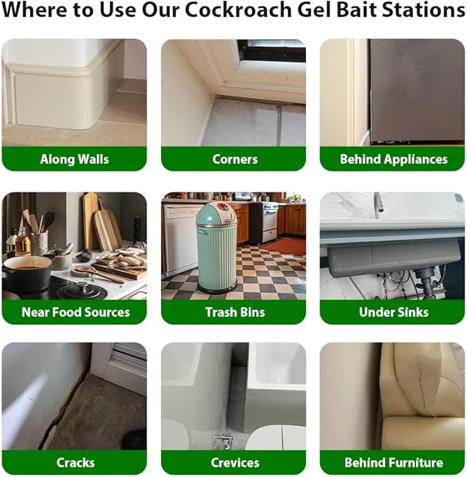 12 Pack Roach Killer Indoor Infestation Roaches Gel Bait Stations, Powerful Cockroach Killer Indoor Home for Roach Infestation, Long-Lasting & Effective Cockroach Gel Bait, Easy to Use & No Mess