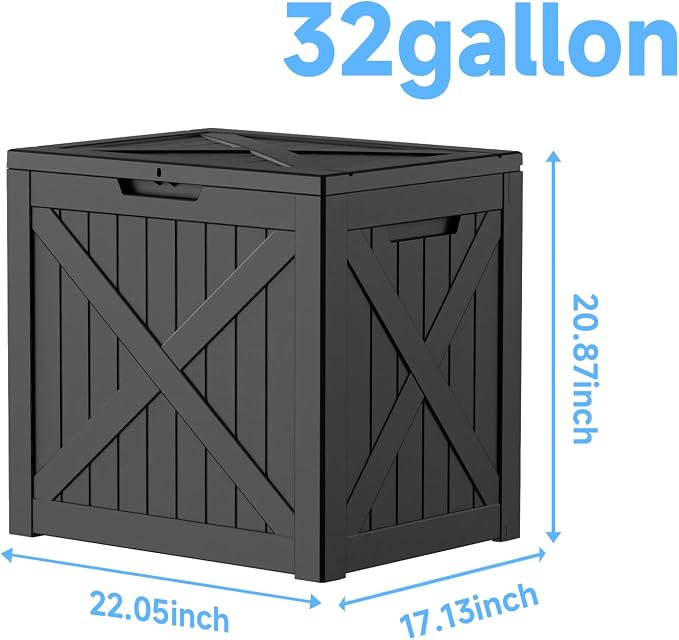 Pepe Tee Waterproof Resin Deck Box, Outdoor Storage Bin for Patio Furniture Cushions, All-Weather Garden Organizer & Seating Bench, Black