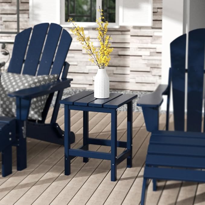 Costaelm Square Outdoor Side Tables, Adirondack Patio Tables for Outside, HDPE Patio End Table Weather Resistant, Balcony Table for Pool, Seaside, Backyard, Porch, Indoor Companion, Navy Blue