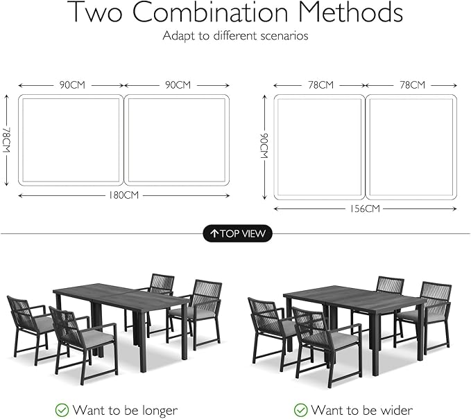 Iron Outdoor Anti-Corrosion Wood-Plastic Dining Table -All-Weather Exposed Square Table Waterproof and Rust-Proof Courtyard-Style Coffee Table Garden/Balcony/Poolside,Black 1 Pcs
