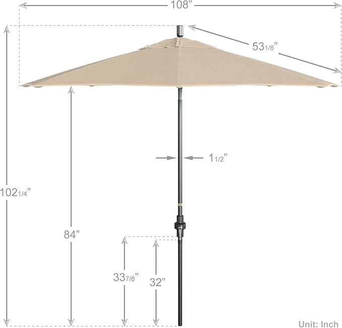 California Umbrella Crank Lift, Collar Tilt, Aluminum Pole