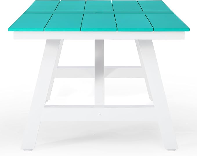 Costaelm Outdoor Dining Tables for Patio, 72" Rectangle 6-Person HDPE Dining Table with Umbrella Hole and Metal Frame for Outside, Garden, Poolside, Backyard, Porch, Balcony, Turquoise
