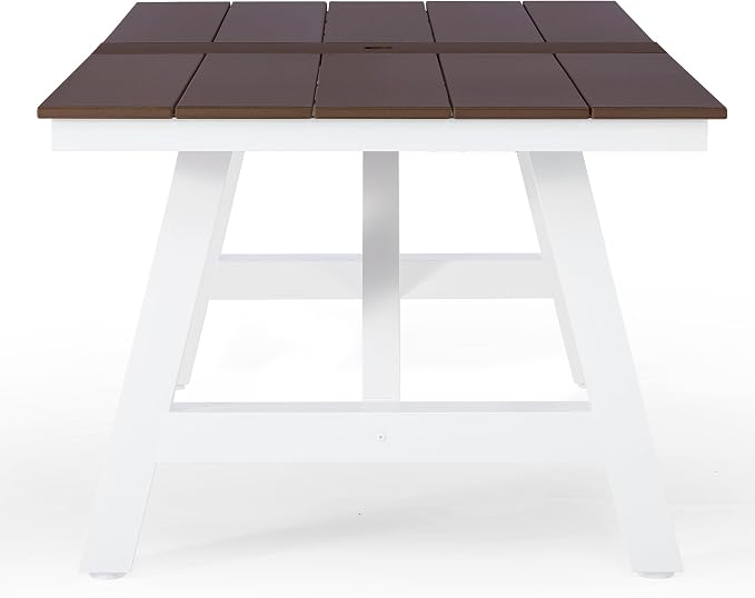Costaelm Outdoor Dining Tables for Patio, 72" Rectangle 6-Person HDPE Dining Table with Umbrella Hole and Metal Frame for Outside, Garden, Poolside, Backyard, Porch, Balcony, Dark Brown