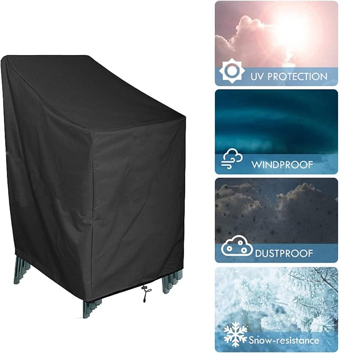 Outdoor Chair Covers, 4 Pack Waterproof Patio Stackable Chair Cover Outdoor Patio Furniture Covers Stack Cover, Fits 4-6 Stackable Dining Chairs, 25"W x 25"D x 47"H