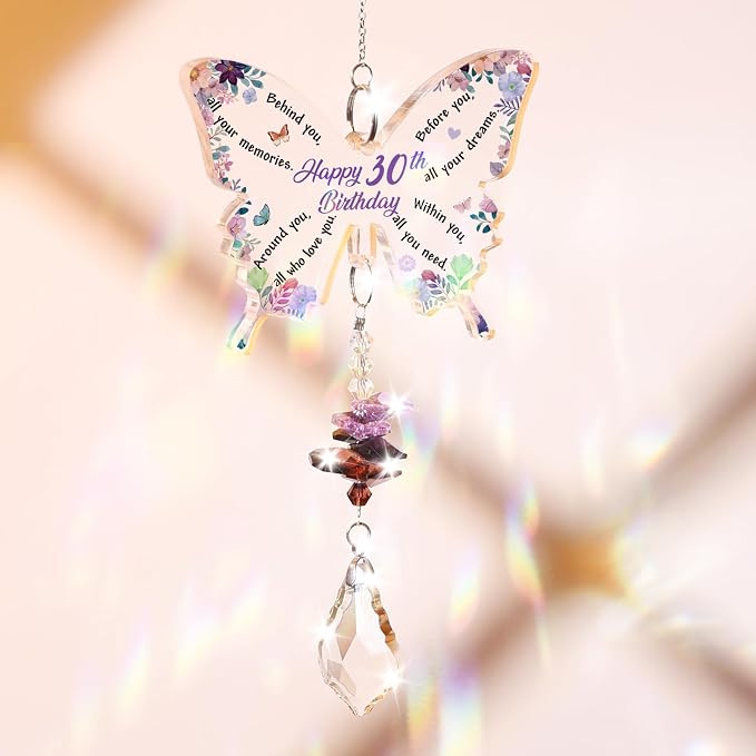 Funnli 30th Birthday Gifts for Women Her Crystal Suncatcher | 30th Birthday Decorations for Woman, 30 Year Old Bday Gift for Friends Sister Mom Grandma Window Hangings Home Decoration