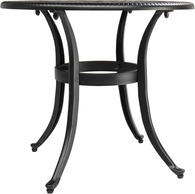 Outdoor Round Side Table with Classical Floral Design, 23.6” Aluminum Round Patio Table for Indoor & Outdoor Use, (Black)
