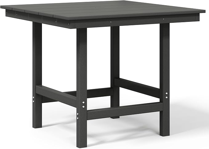 Costaelm Outdoor Patio Table, Outdoor Dining Table for 4, Weather Resistant Square Patio Table with Umbrella Hole for Garden, Poolside, Porch, Gray
