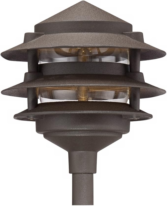 John Timberland Three-Tier Pagoda 11" High Modern Outdoor Landscape Path Light Porch House Exterior Outside LED Bulb Weatherproof Brown Bronze Finish Aluminum Front Door Patio Garage Home