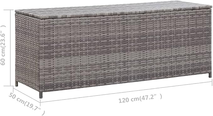 Grey Poly Rattan Garden Storage Box 47.2 x 47.2 x 23.6 Inches Outdoor Storage Container with Collapsible Design and Water Resistant Finish for Patio Garden and Terrace
