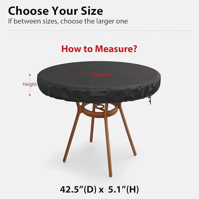 WOMACO Patio Rould Table Covers, Waterproof Patio Furniture Fire Pit Covers, UV Resistant Outdoor Cover for Rould Table/Firepit, Black - 42.5"D