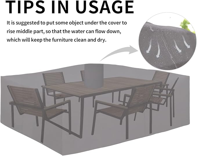 Easy-Going 600D Heavy Duty Patio Furniture Cover - Waterproof Rectangular Table & Chair Set Cover (130"L x 84"W x 28"H, Grey)