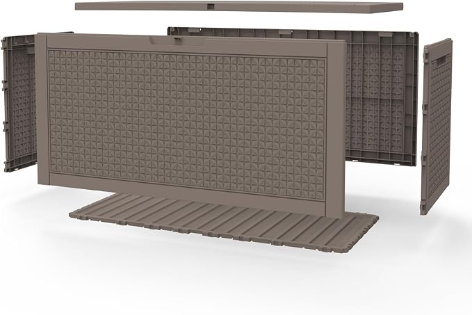 110 Gallon Outdoor Deck Storage Box, Weather Resistant Diamond Weave Lockable Storage Container for Patio, Pool, Backyard Large Volume Outdoor Organization (Grey,110GAL)