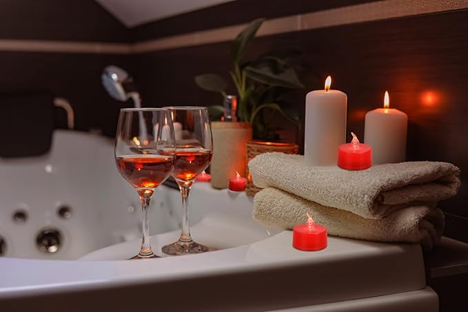 KOABY 12 Pack Red Light Non-Flickering Flameless Tea Lights, Red Base, Last 100H+, Battery Operated Tea Lights for Décor